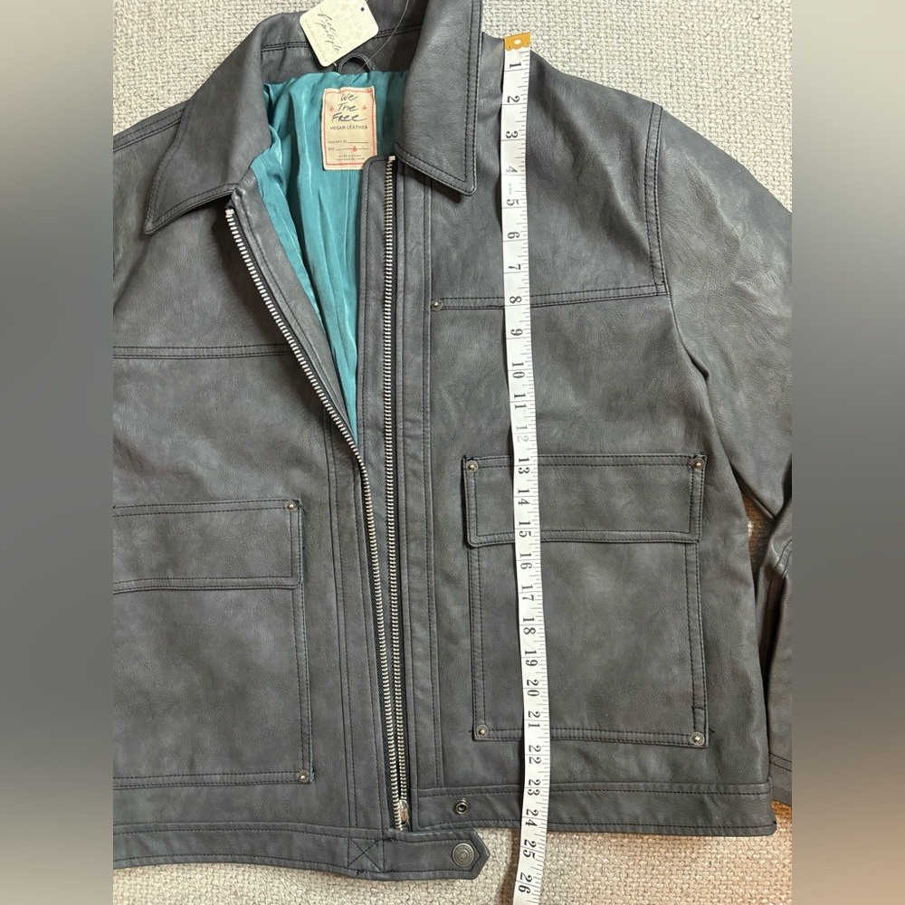 Free People Blair Vegan Leather Jacket Charcoal Oversized Large - Picture 15 of 16